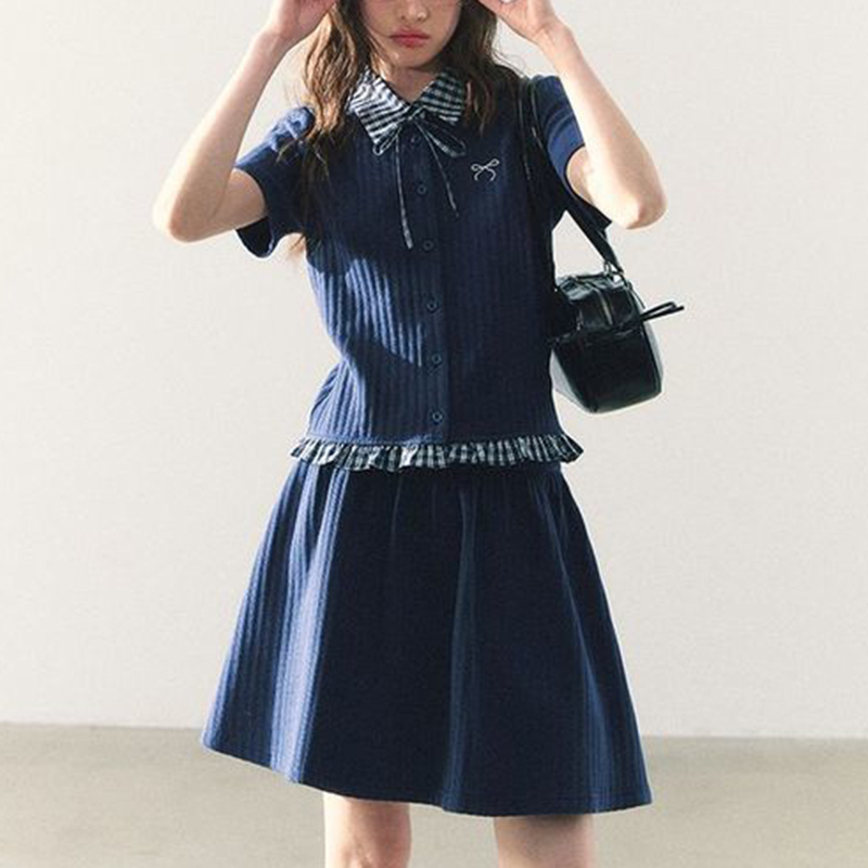 Embroidery Uniforms - Summer Knitted Preppy Style Two Piece