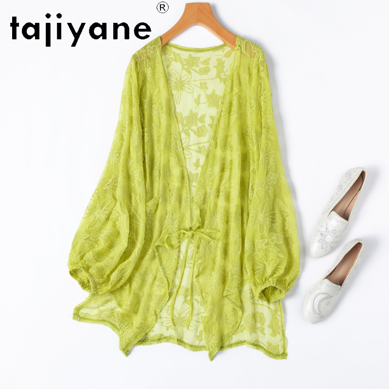 Embroidery Cardigan - TAJIYANE 100% Mulberry Silk Blouse Woman