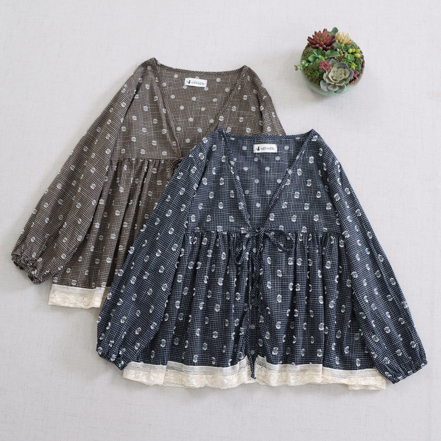 Embroidery Cardigan - Japanese Mori Girl Vintage Plaid Print