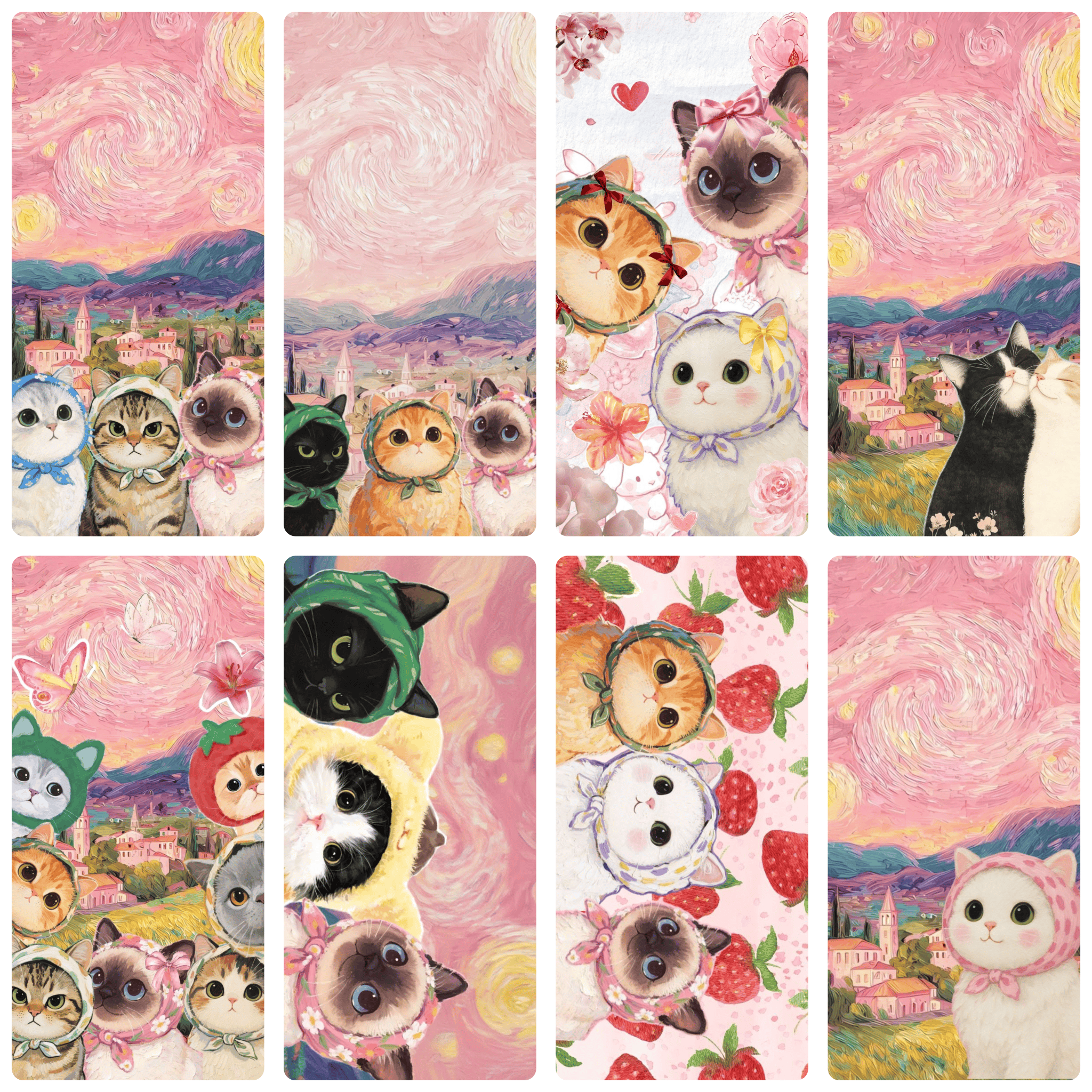Embroidery Translate - Cats with Bandanas in Pink Starry