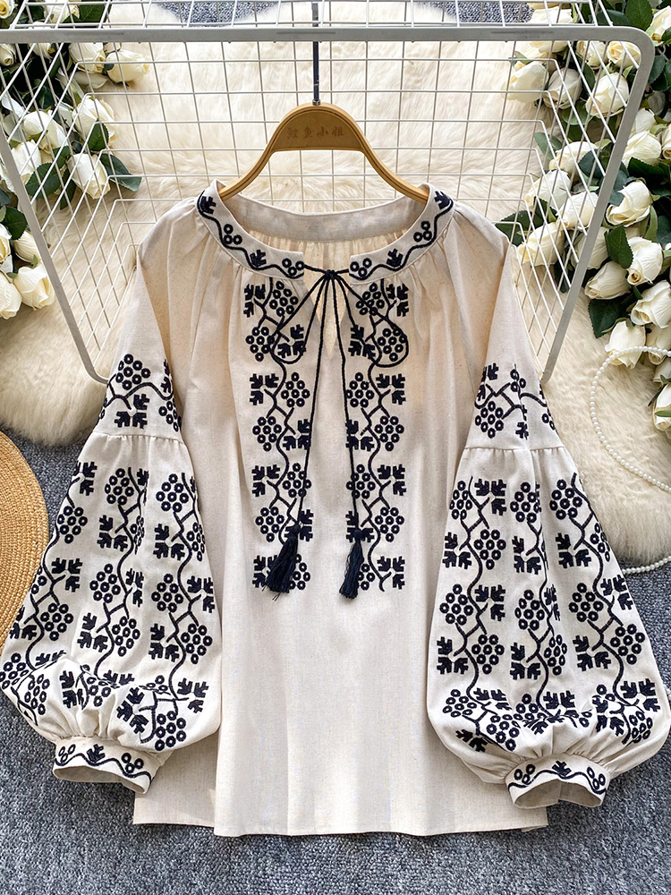Embroidery On Shirt - Women embroidered blouse autumn casual versatile