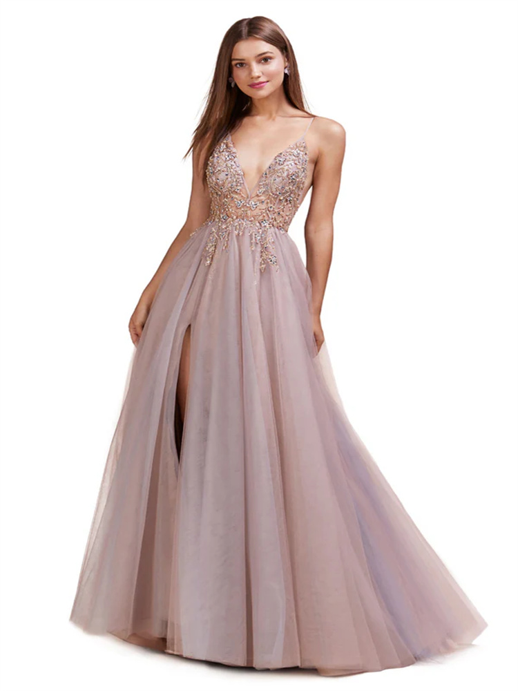Embroidery Online Designs - A-line Embroidered Tulle Dress, Spaghetti Straps,