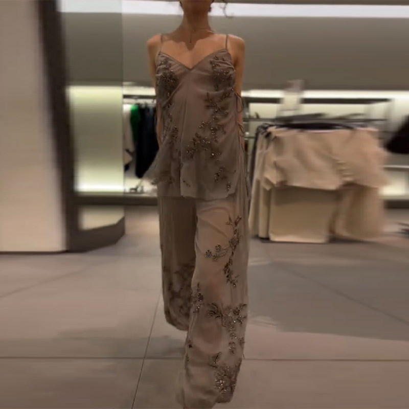Embroidery Vest - 2026 New Women Grey Two-piece Beaded