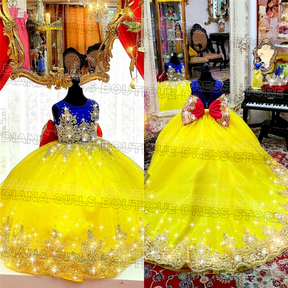 Embroidery Yellow Flower - Gorgeous Yellow Flower Girl Dress Tulle