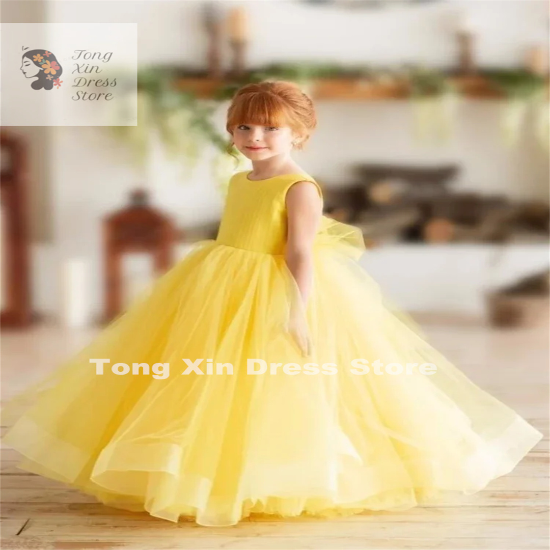 Embroidery Yellow Flower - Wedding Birthday Party Flower Girl Dresses