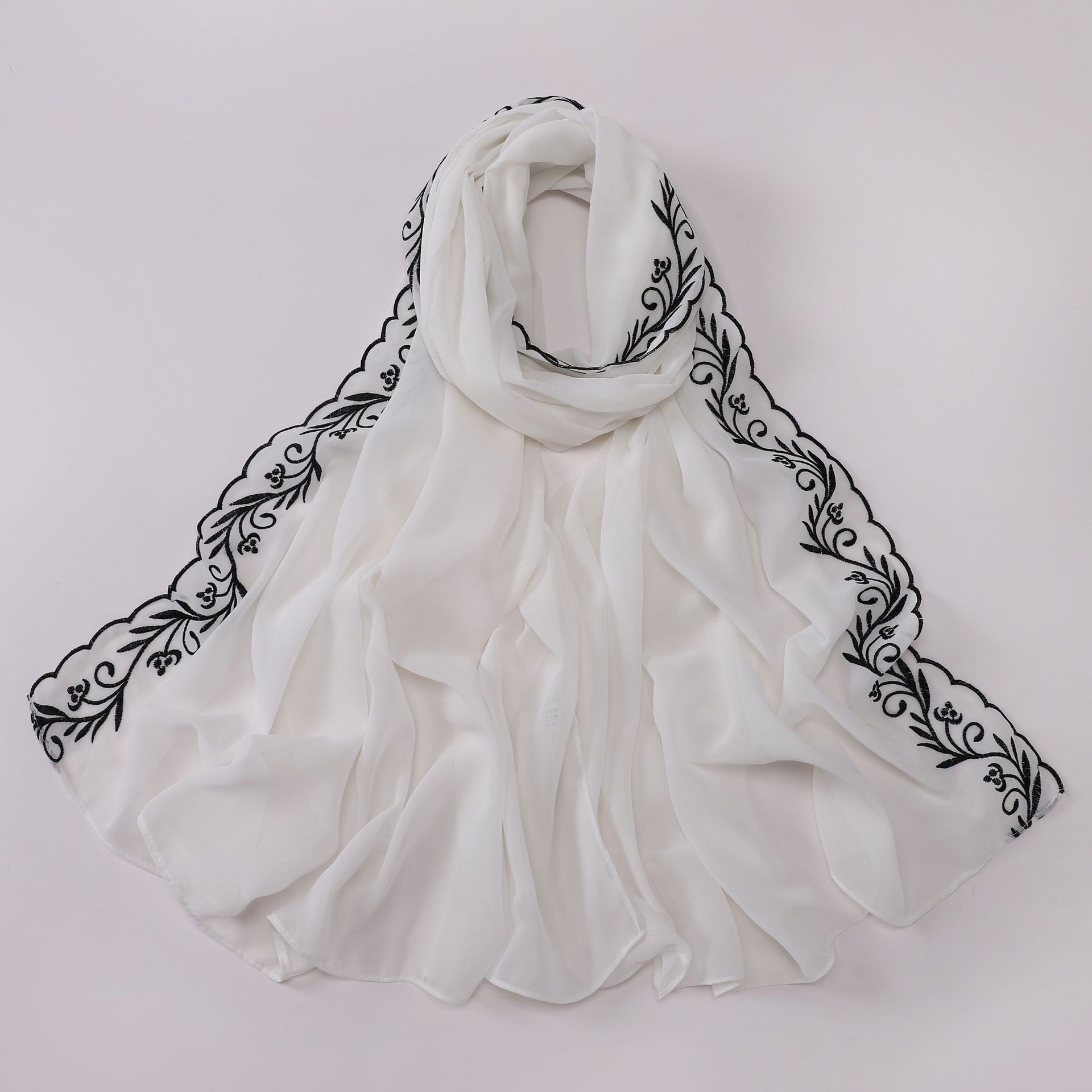 Embroidery Veil - Malaysian Embroidery Chiffon Hijab Veil Ramadan