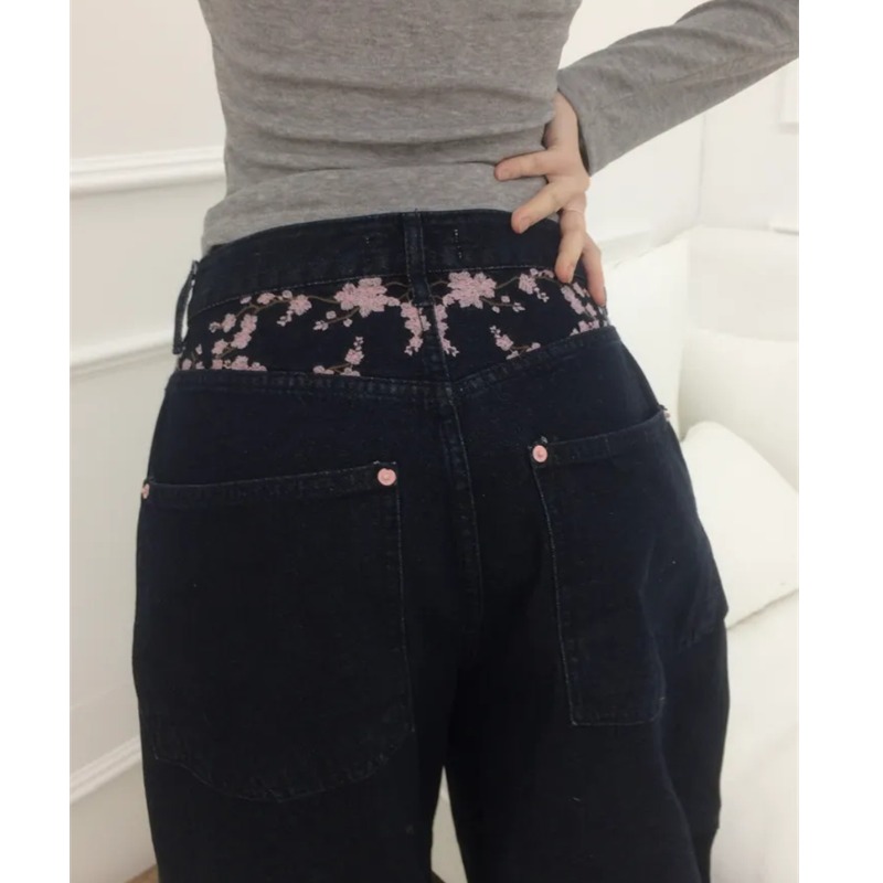 Sakura Embroidery Loose Scythe - Embroidery Jeans Sakura avis et prix