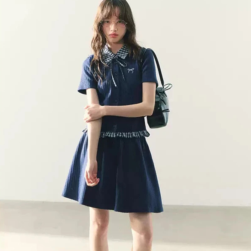Summer Knitted Preppy Style Tw - Embroidery Uniforms avis et prix