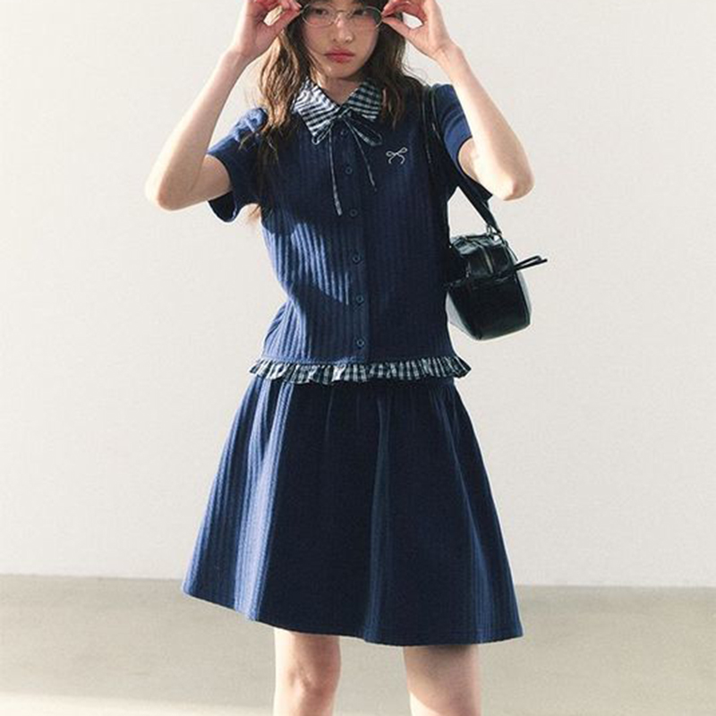 Summer Knitted Preppy Style Tw - Embroidery Uniforms avis et prix