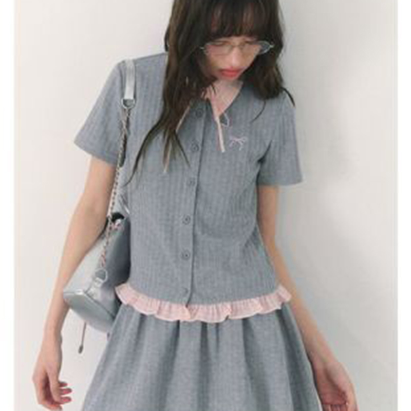 Summer Knitted Preppy Style Tw - Embroidery Uniforms avis et prix