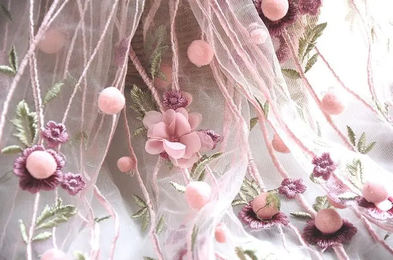 3D chiffon flower pompom embro - Embroidery Veil avis et prix