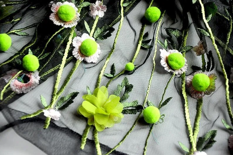 3D chiffon flower pompom embro - Embroidery Veil avis et prix