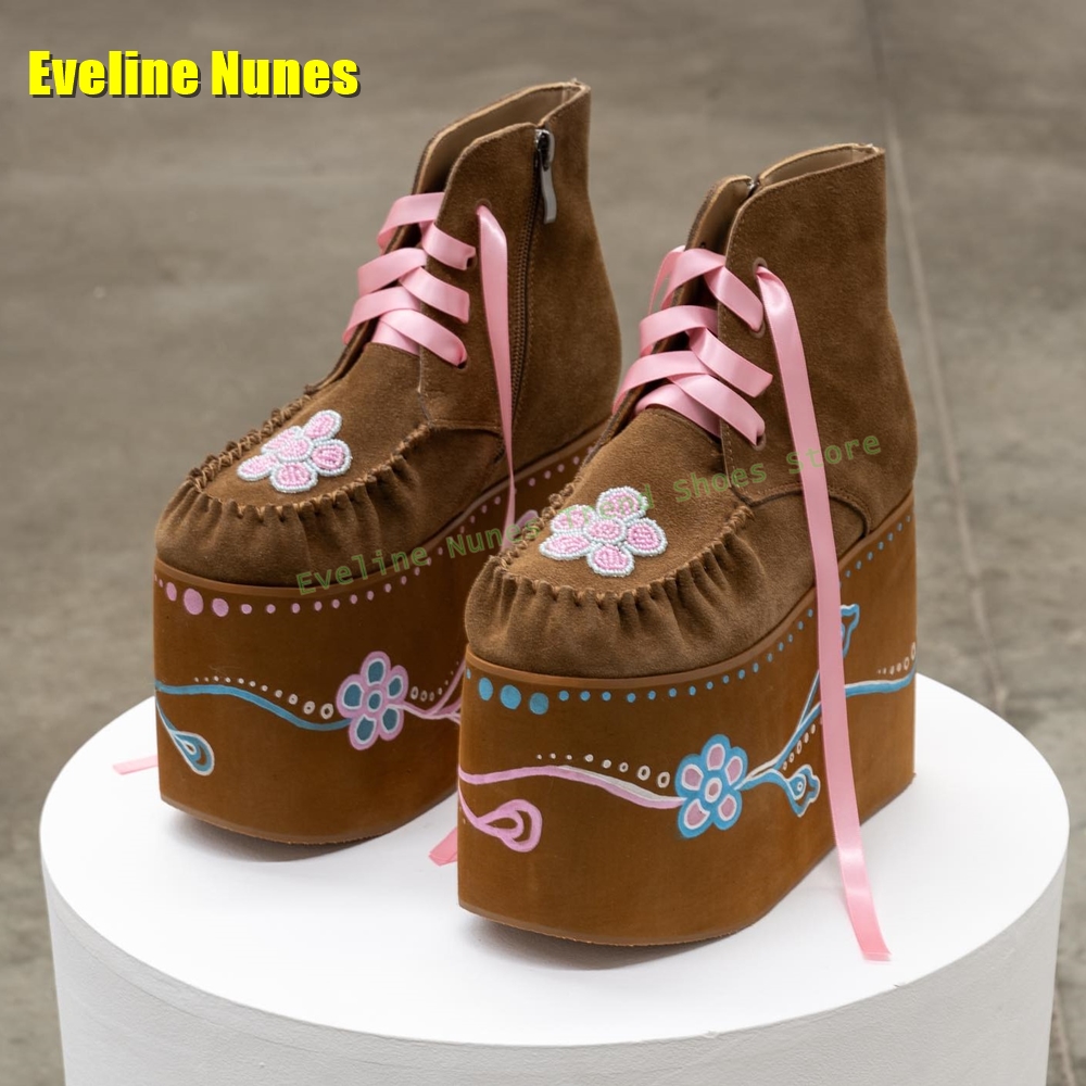 Brown Flower Embroidery Platfo - Embroidery Lace avis et prix