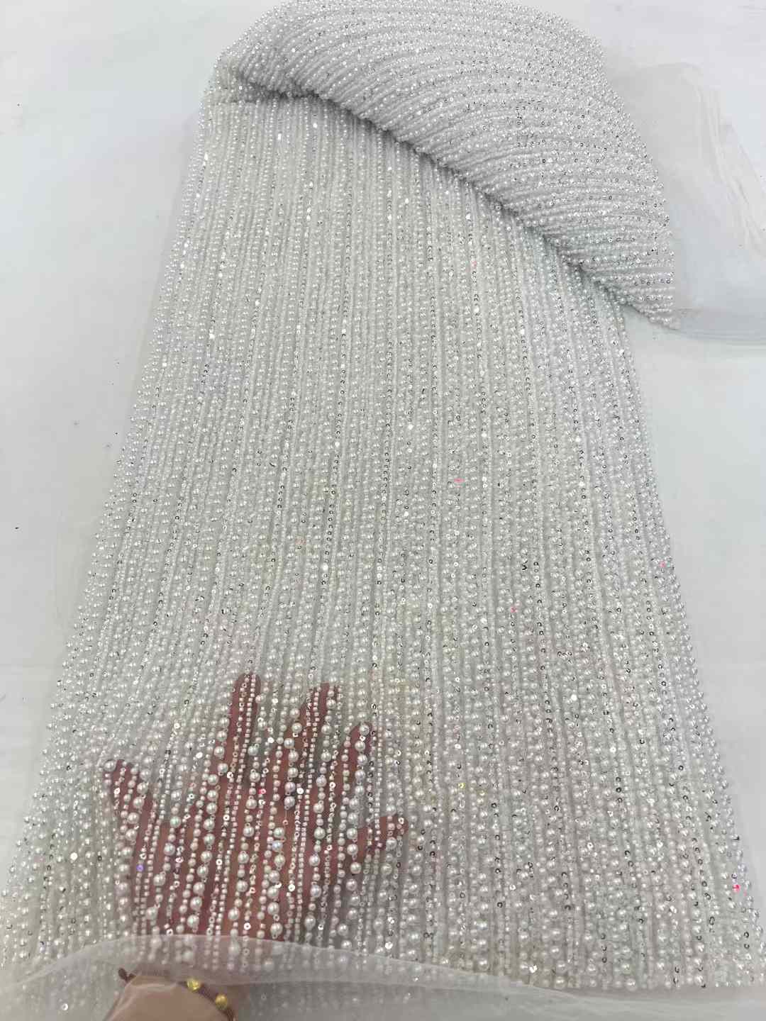 Handmade Heavy Beads and pearl - Embroidery Net Fabric avis et prix