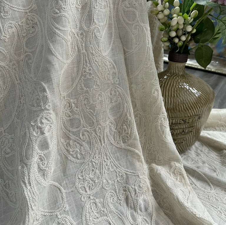 Pure linen base fabric with co - Embroidery Chain Stitch avis et prix