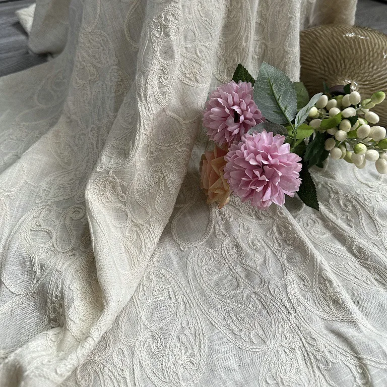 Pure linen base fabric with co - Embroidery Chain Stitch avis et prix