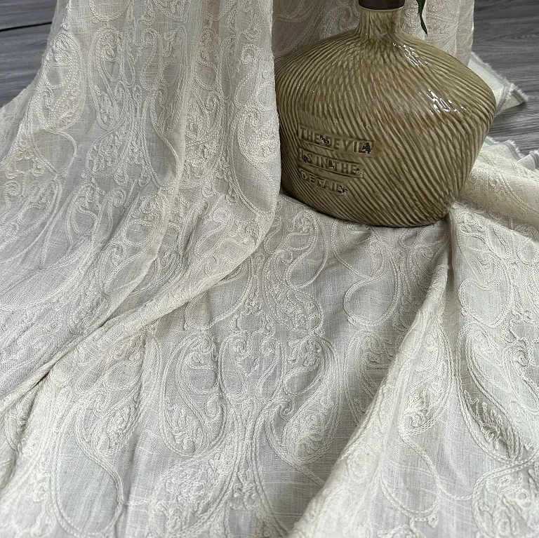 Pure linen base fabric with co - Embroidery Chain Stitch avis et prix