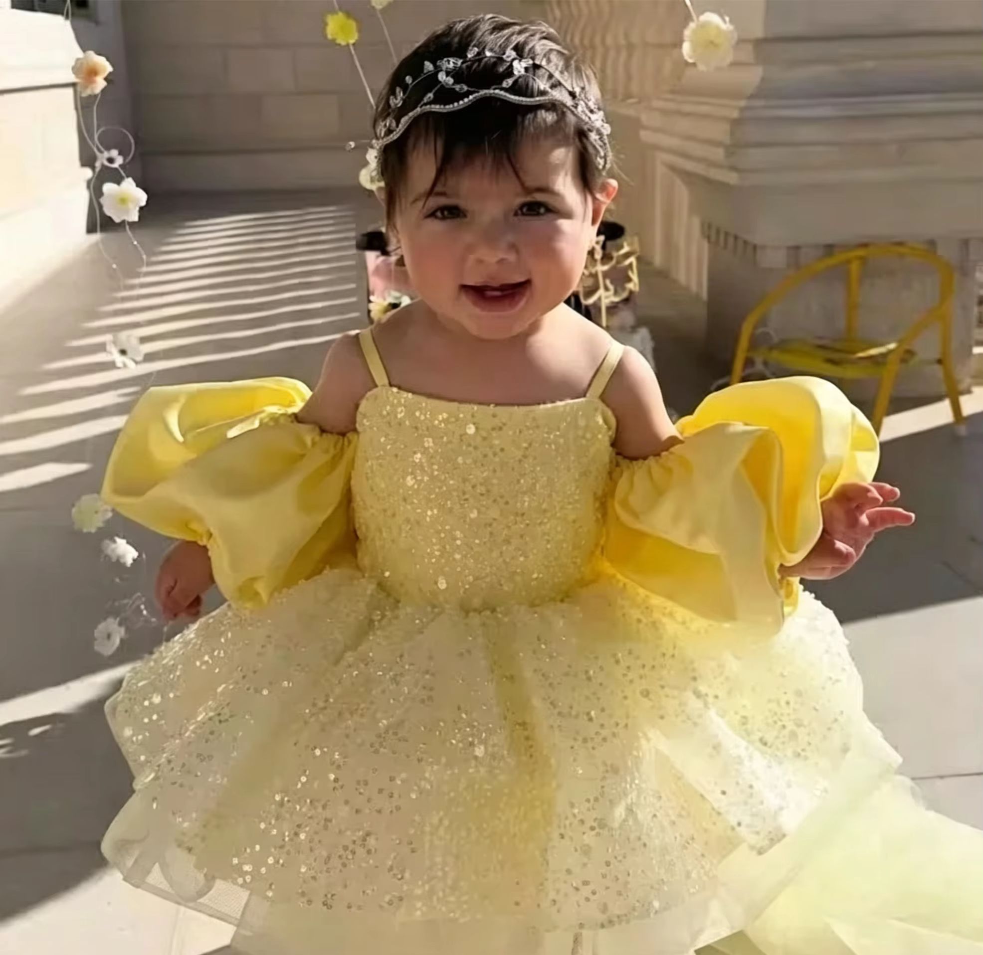 Cute Yellow Flower Girl Dresse - Embroidery Yellow Flower avis et prix