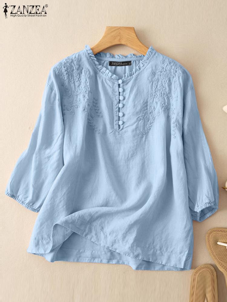 ZANZEA Summer Vintage Shirts E - Embroidery On Shirt avis et prix
