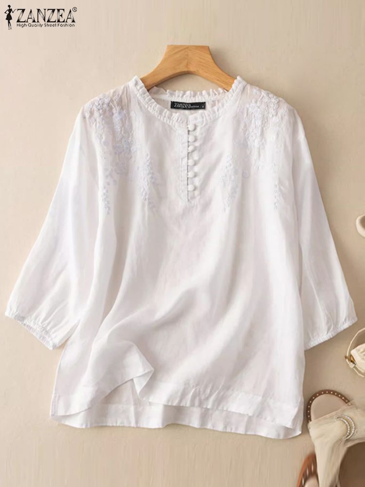 ZANZEA Summer Vintage Shirts E - Embroidery On Shirt avis et prix