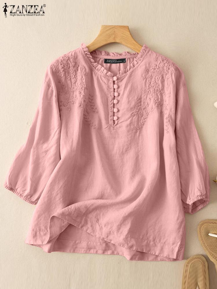 ZANZEA Summer Vintage Shirts E - Embroidery On Shirt avis et prix
