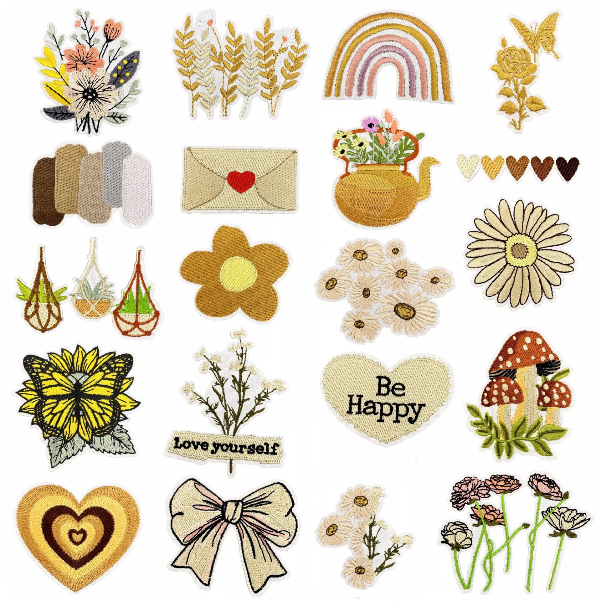 10pcs Beige Yellow Wappen Patc - Embroidery Yellow Flower avis et prix