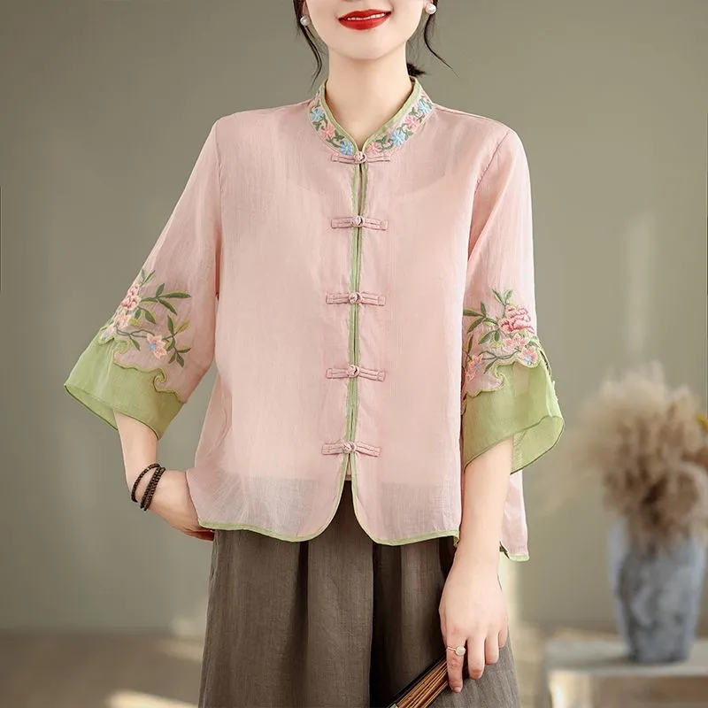 Summer Cotton And Hemp Art Ret - Embroidery Cardigan avis et prix