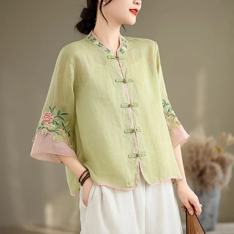 Summer Cotton And Hemp Art Ret - Embroidery Cardigan avis et prix