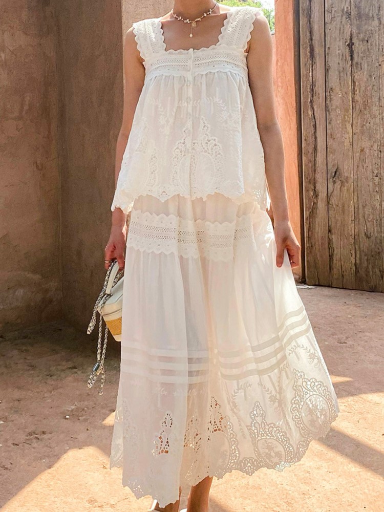 Bohemian White Square-neck Ves - Embroidery Vest avis et prix