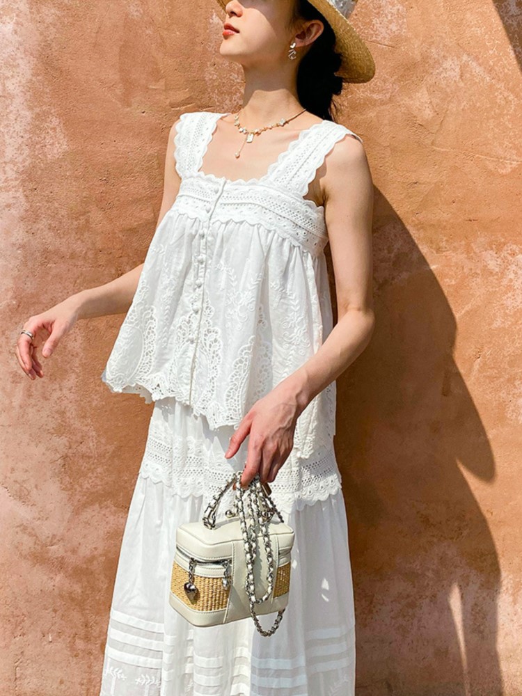 Bohemian White Square-neck Ves - Embroidery Vest avis et prix