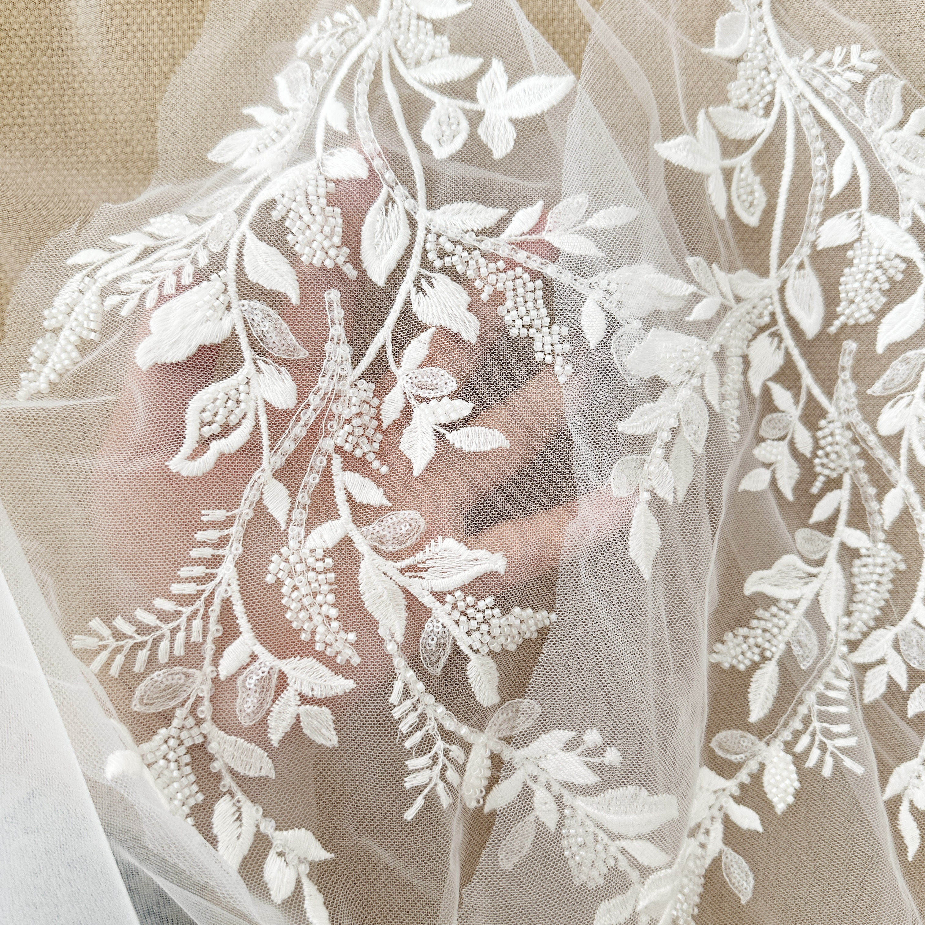 1 Pair 3D Beaded Cotton Floral - Embroidery Veil avis et prix