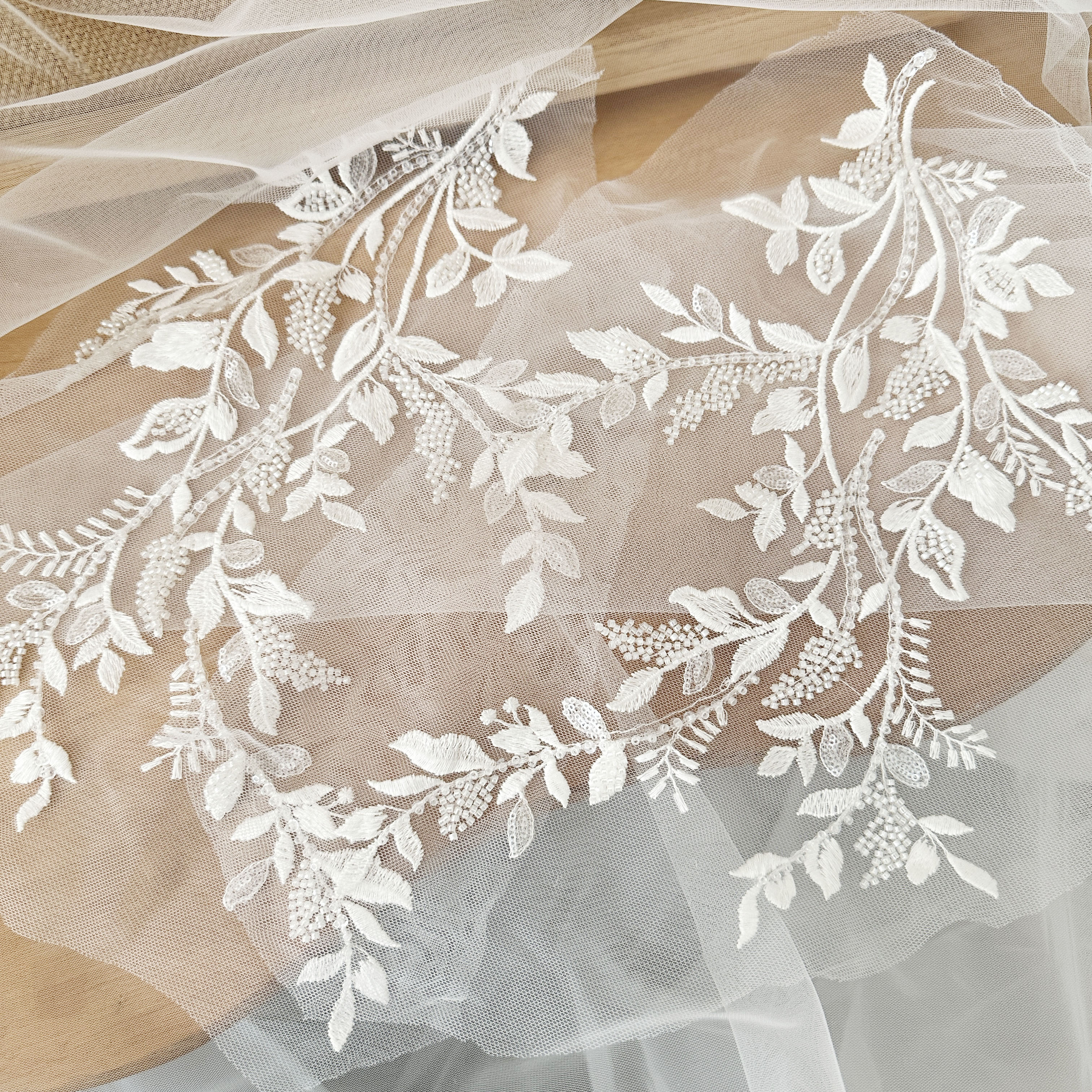 1 Pair 3D Beaded Cotton Floral - Embroidery Veil avis et prix