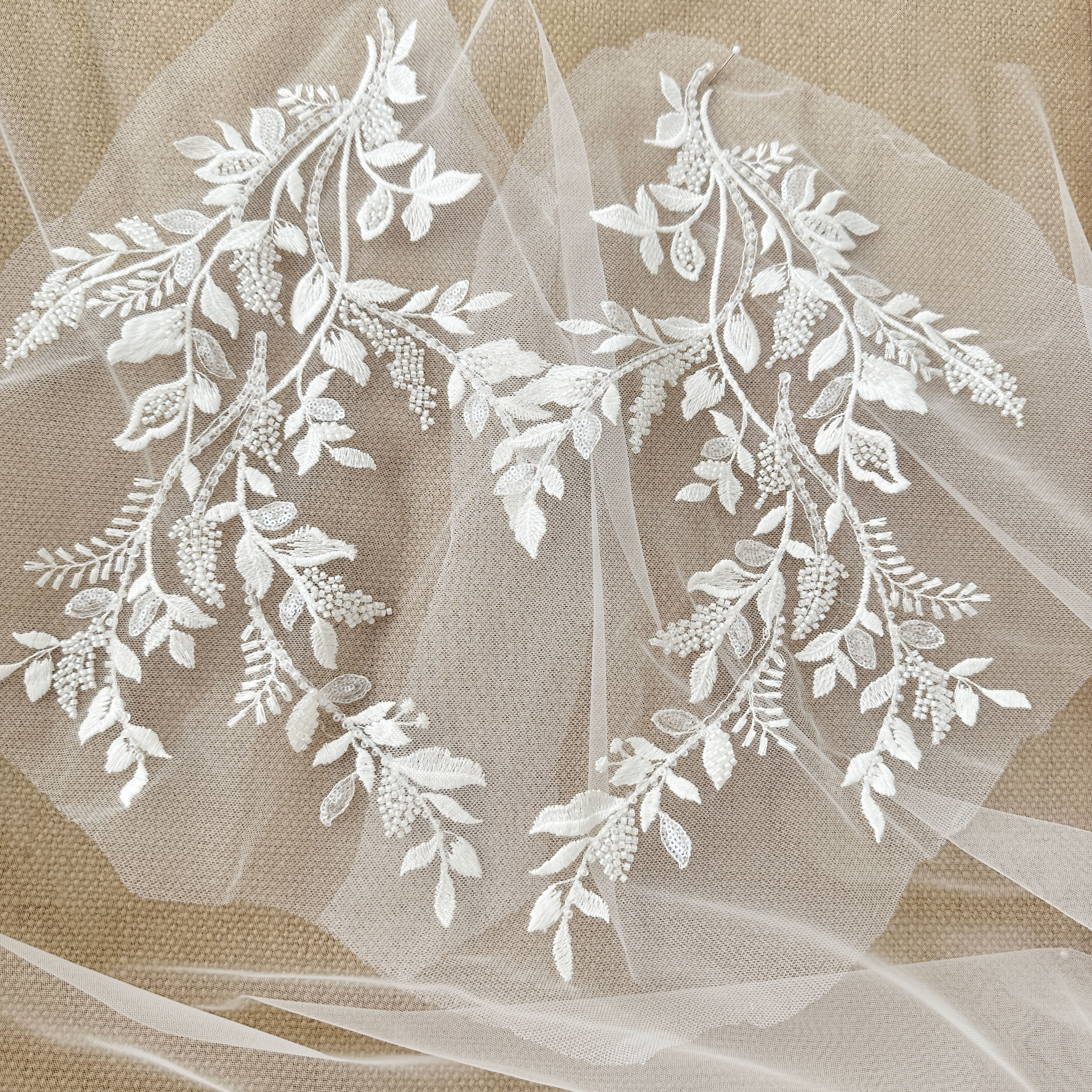1 Pair 3D Beaded Cotton Floral - Embroidery Veil avis et prix