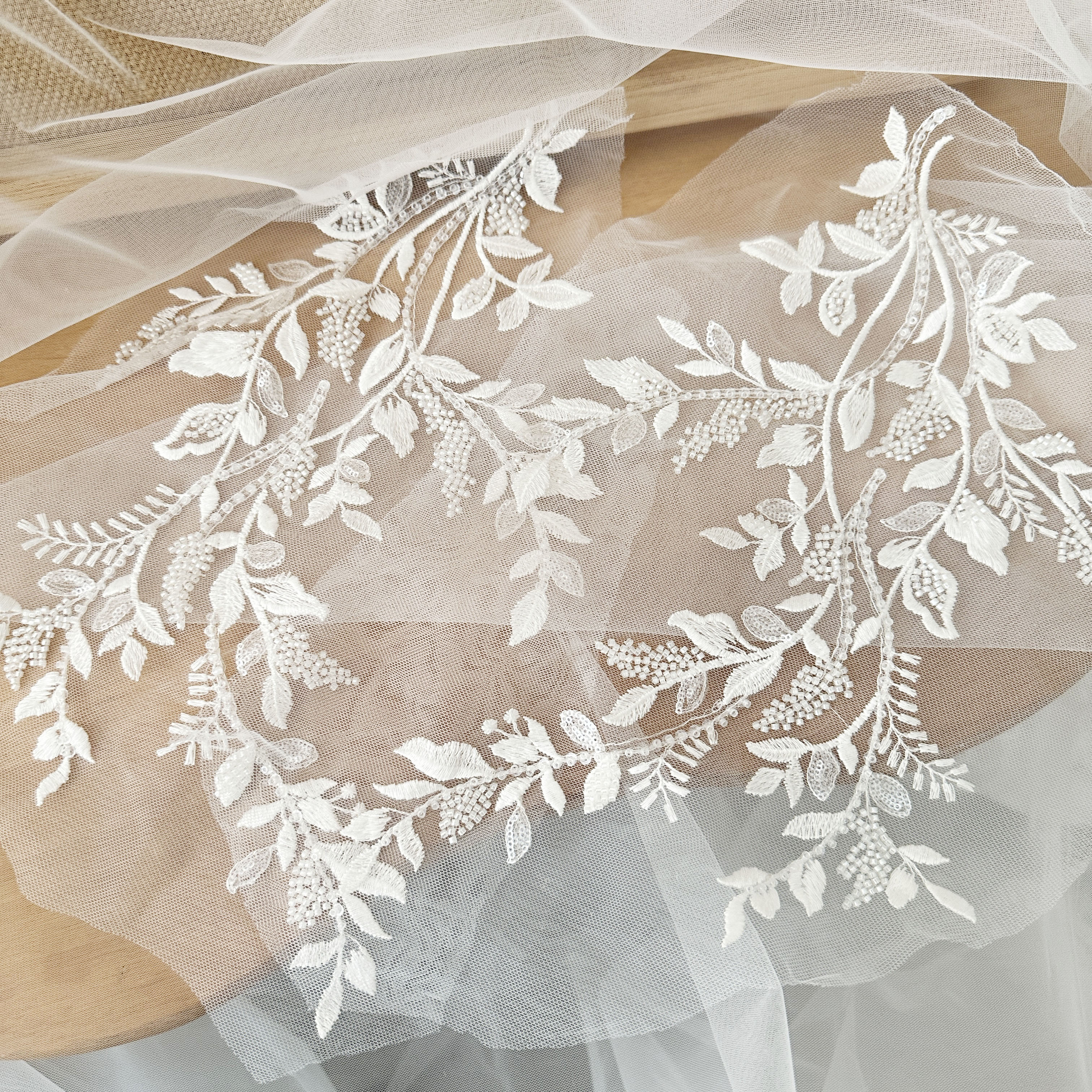 1 Pair 3D Beaded Cotton Floral - Embroidery Veil avis et prix