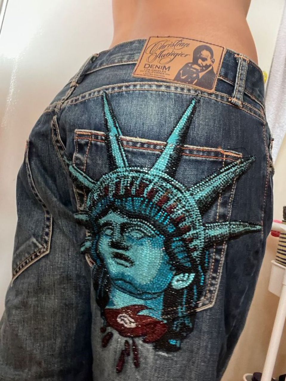 Y2k 2000s Statue of liberty Di - Embroidery Jeans Sakura avis et prix