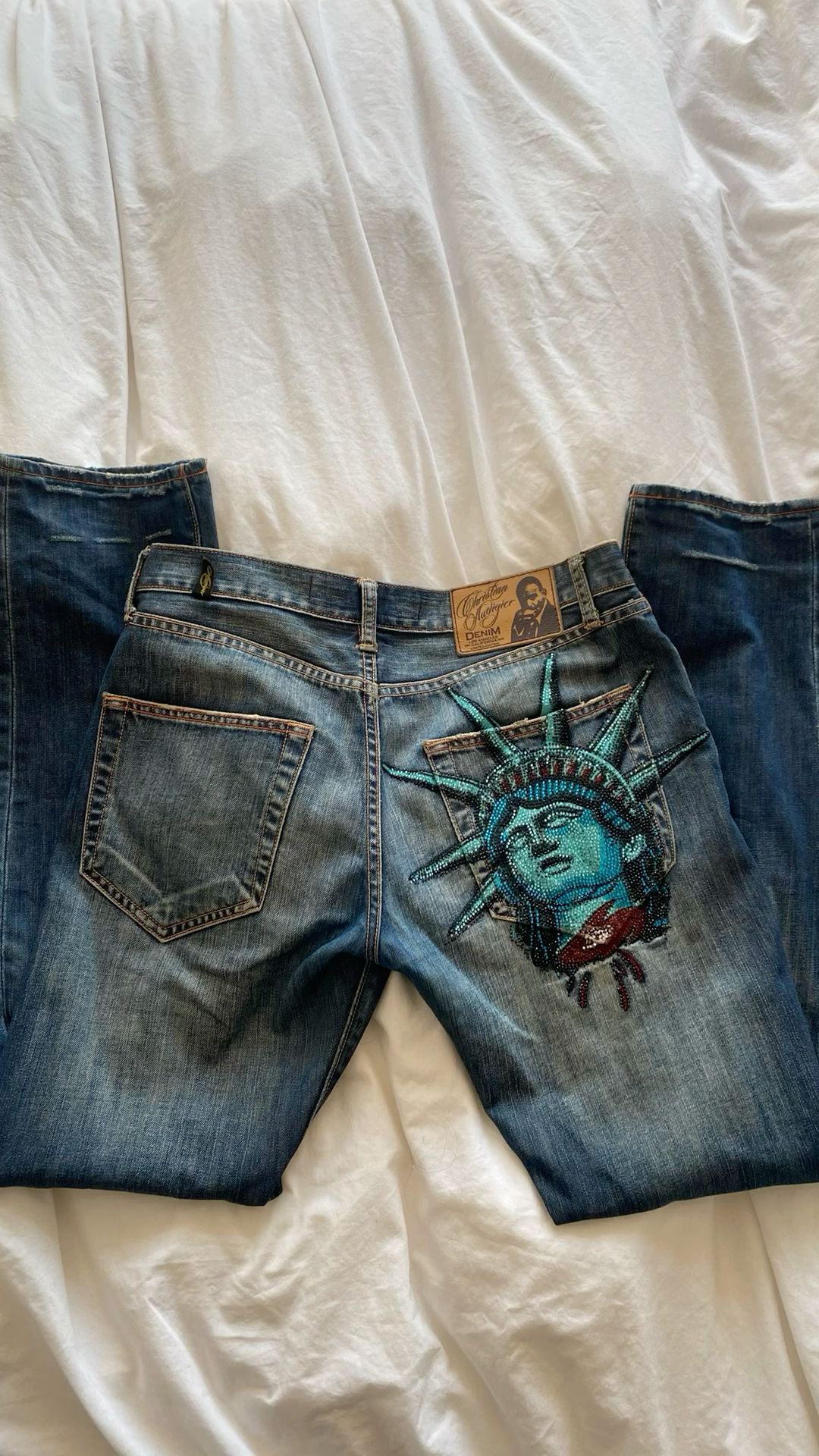 Y2k 2000s Statue of liberty Di - Embroidery Jeans Sakura avis et prix