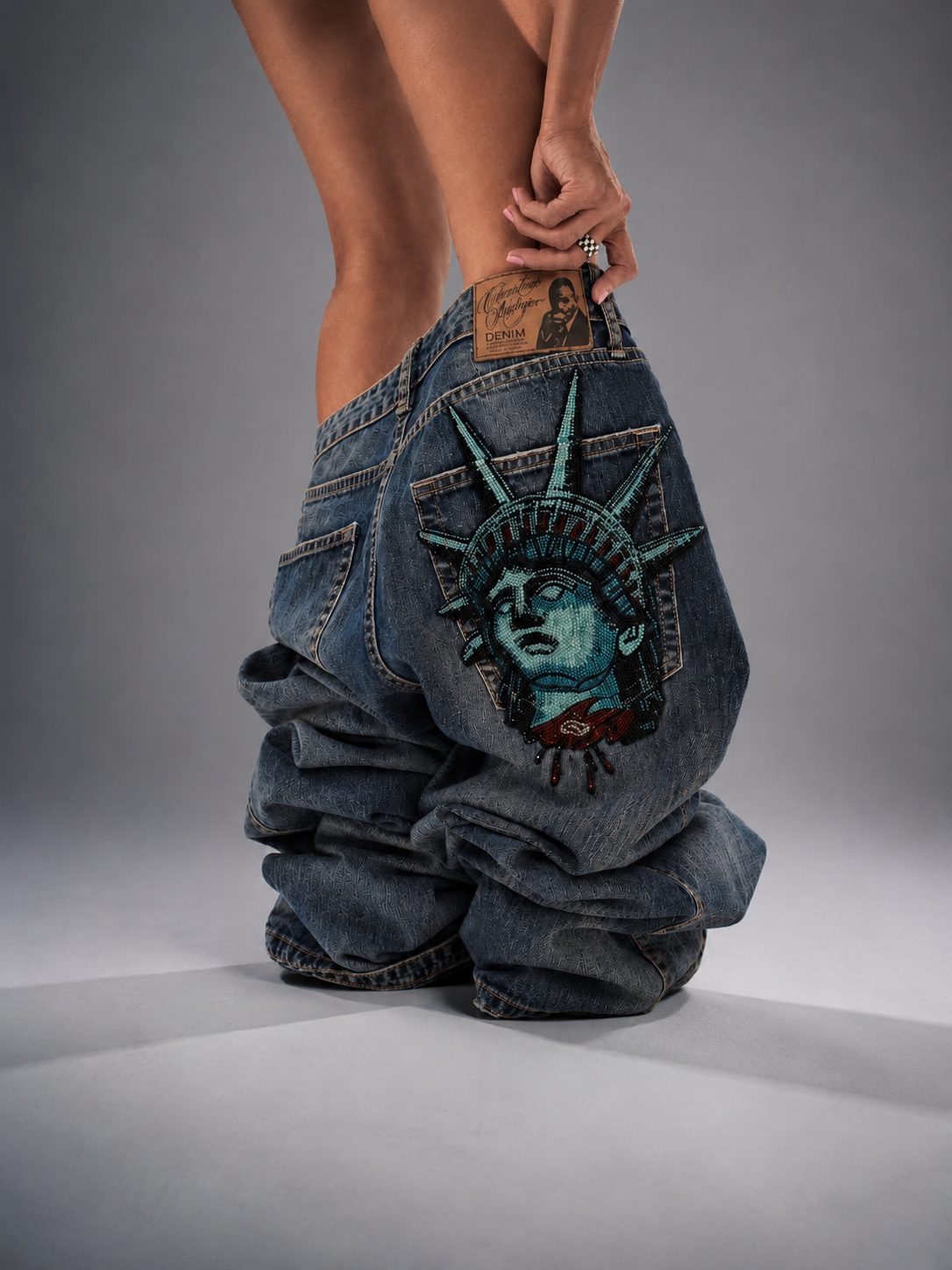 Y2k 2000s Statue of liberty Di - Embroidery Jeans Sakura avis et prix