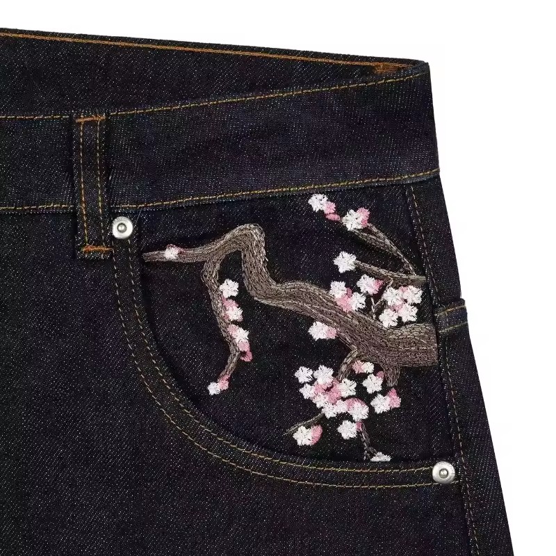Y2K Mens Womens Harajuku Hip H - Embroidery Jeans Sakura avis et prix
