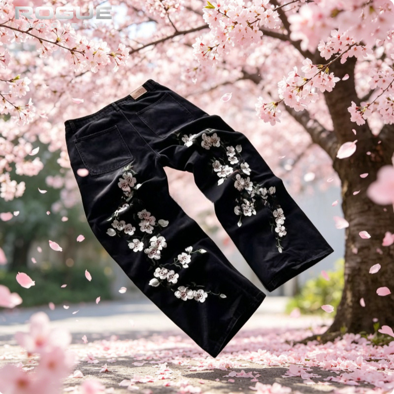 New Y2K American Retro Sakura  - Embroidery Jeans Sakura avis et prix