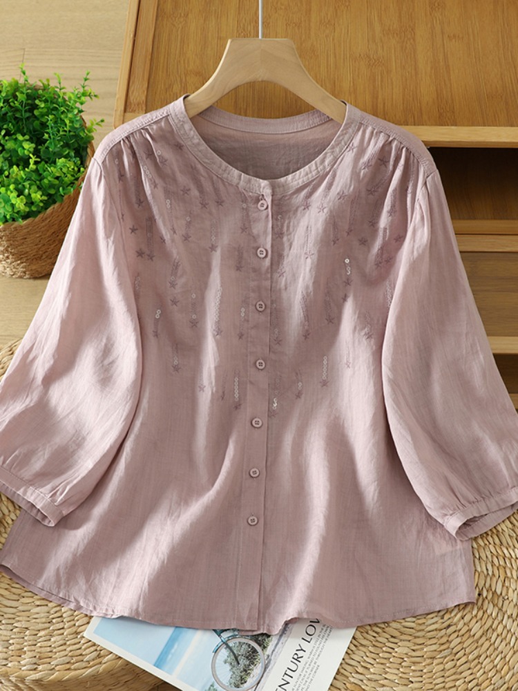 Retro Glitter Embroidery Linen - Embroidery Cardigan avis et prix