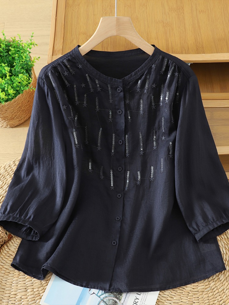 Retro Glitter Embroidery Linen - Embroidery Cardigan avis et prix