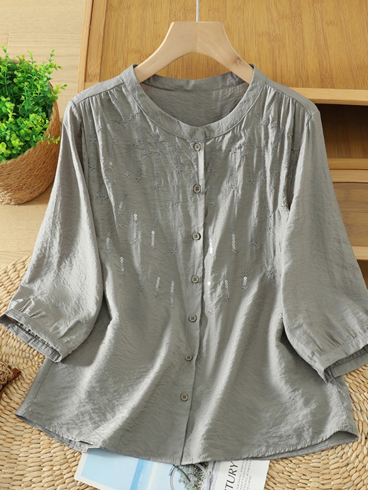 Retro Glitter Embroidery Linen - Embroidery Cardigan avis et prix