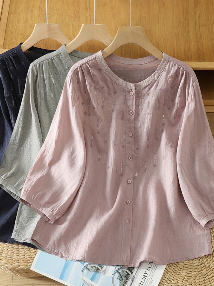 Retro Glitter Embroidery Linen - Embroidery Cardigan avis et prix