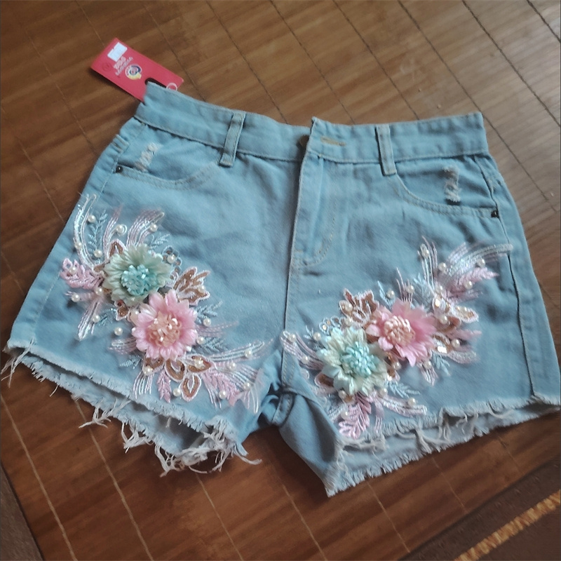 Korean Fashion Women Summer De - Embroidery Jeans Sakura avis et prix