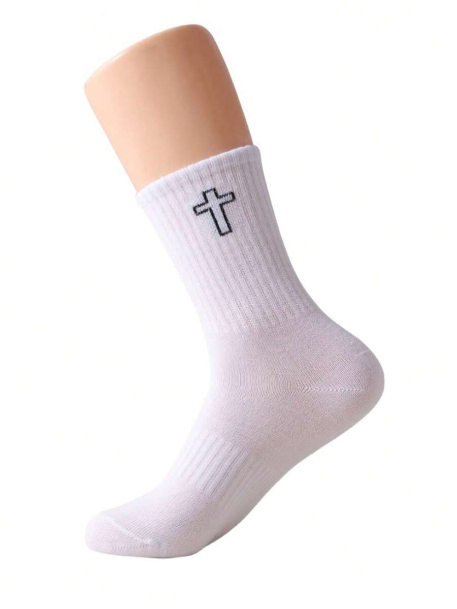 Mens Mid-Calf Socks With Cross - Embroidery Youtube avis et prix