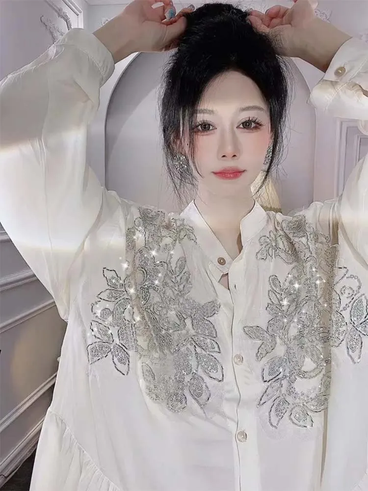 Transparent Flowers Embroidery - Embroidery Cardigan avis et prix