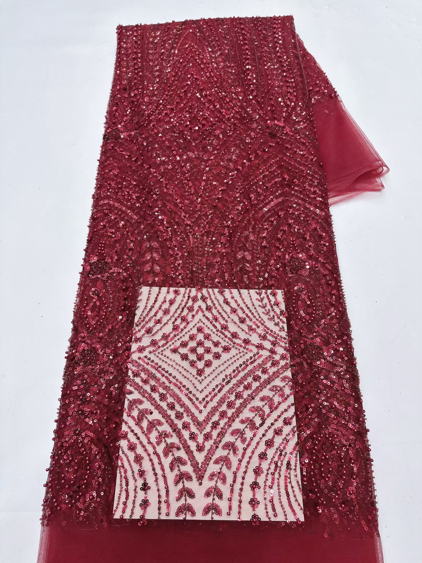 Red Desing Luxury Nigerian Tul - Embroidery Net Fabric avis et prix