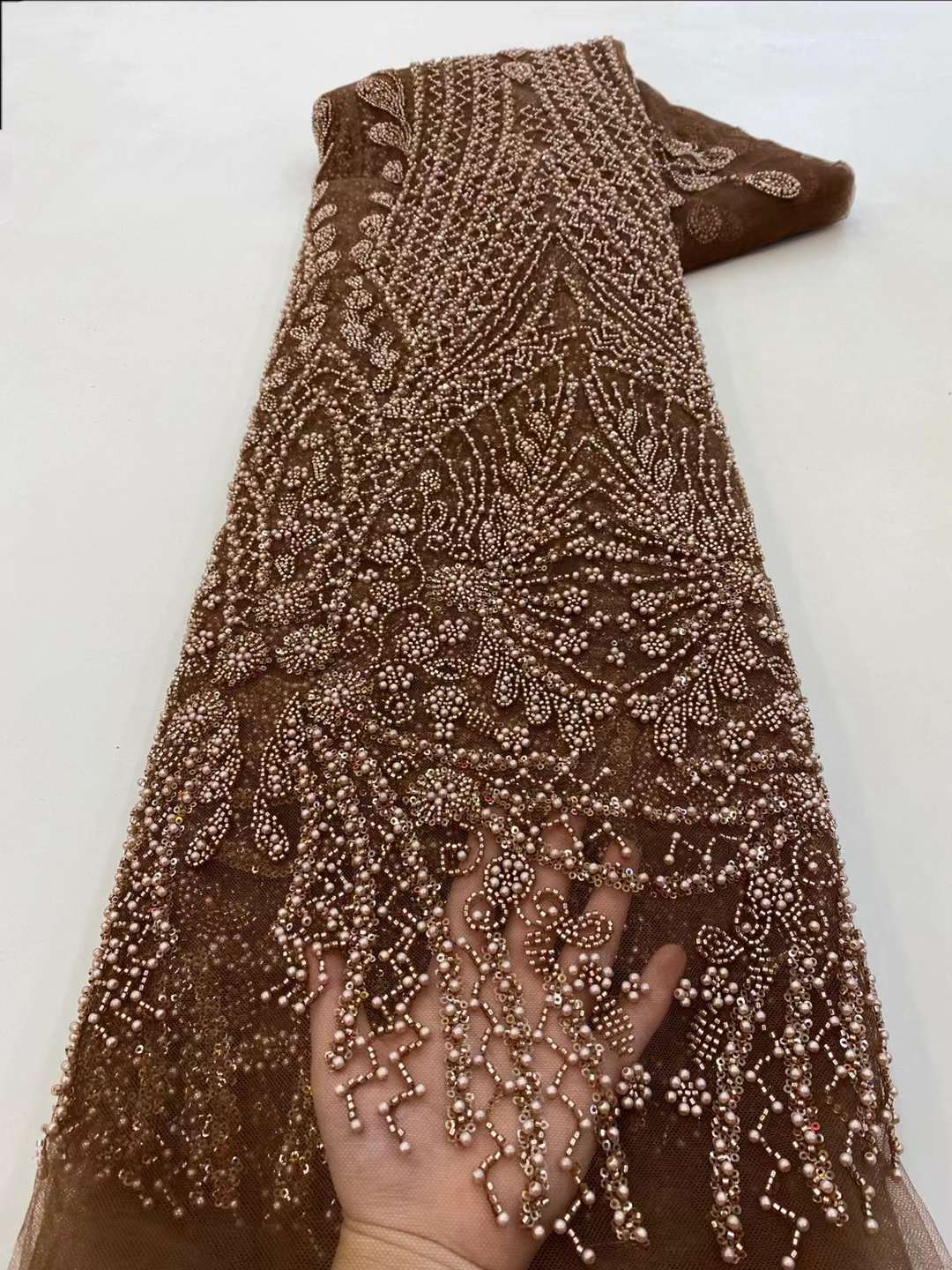 Brown Sequin Beaded Embroidery - Embroidery Net Fabric avis et prix