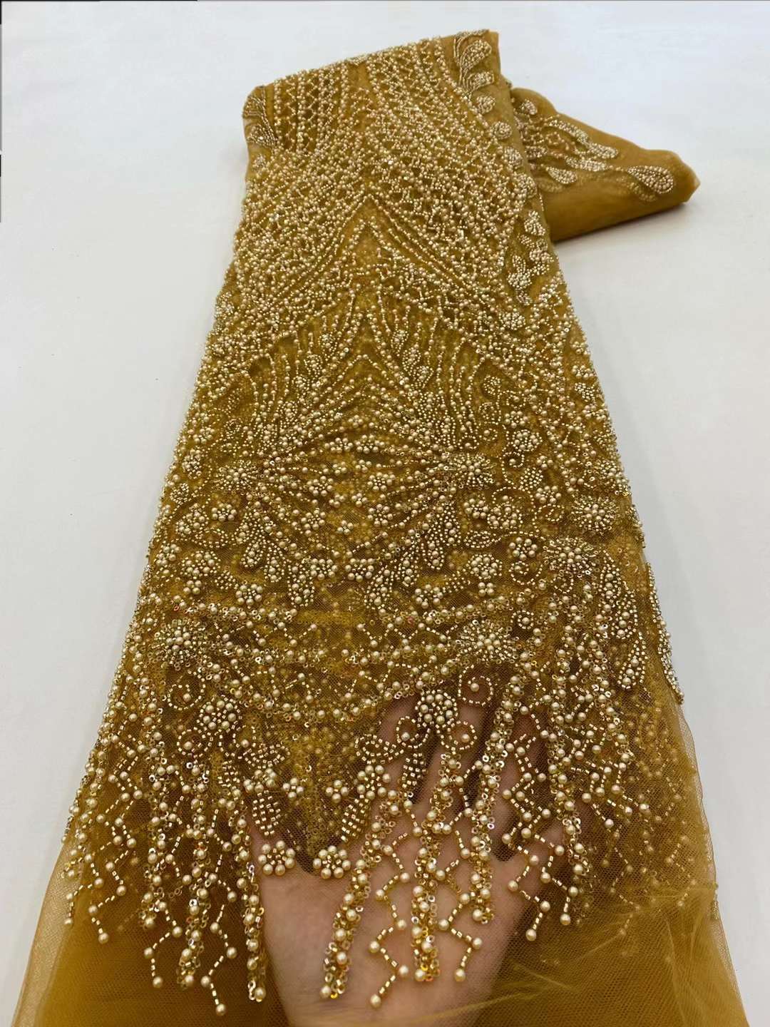Brown Sequin Beaded Embroidery - Embroidery Net Fabric avis et prix