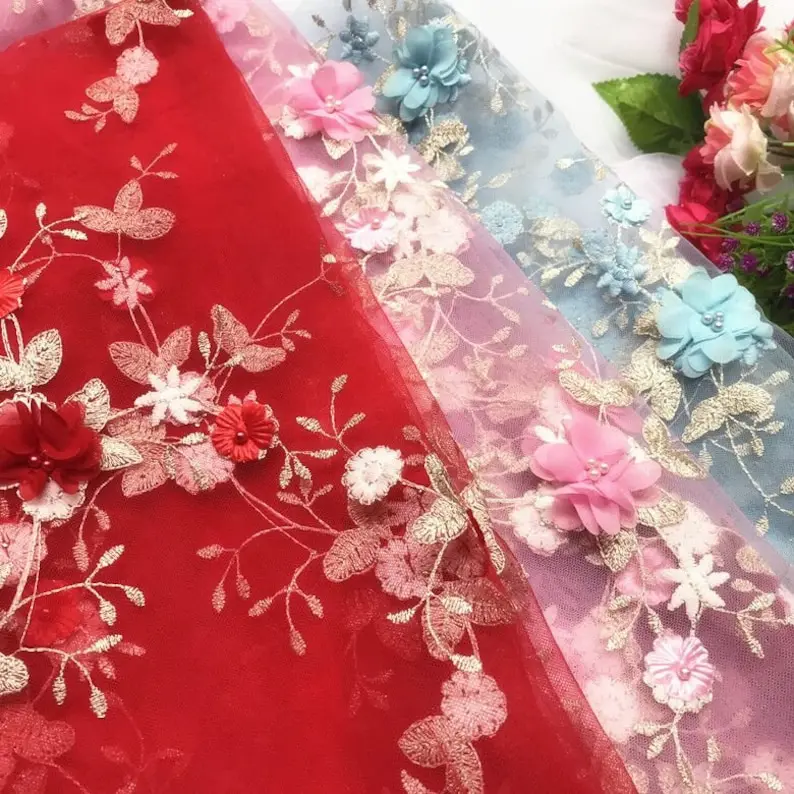 7 colors 3D chiffon flowers go - Embroidery Veil avis et prix